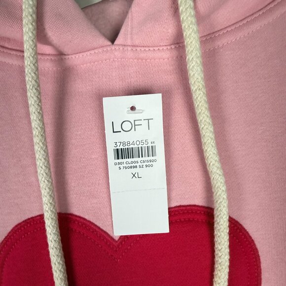 NWT LOFT Heart Relaxed Fit Terry Hoodie Sweatshirt Pink Size XL NEW - Picture 9 of 14